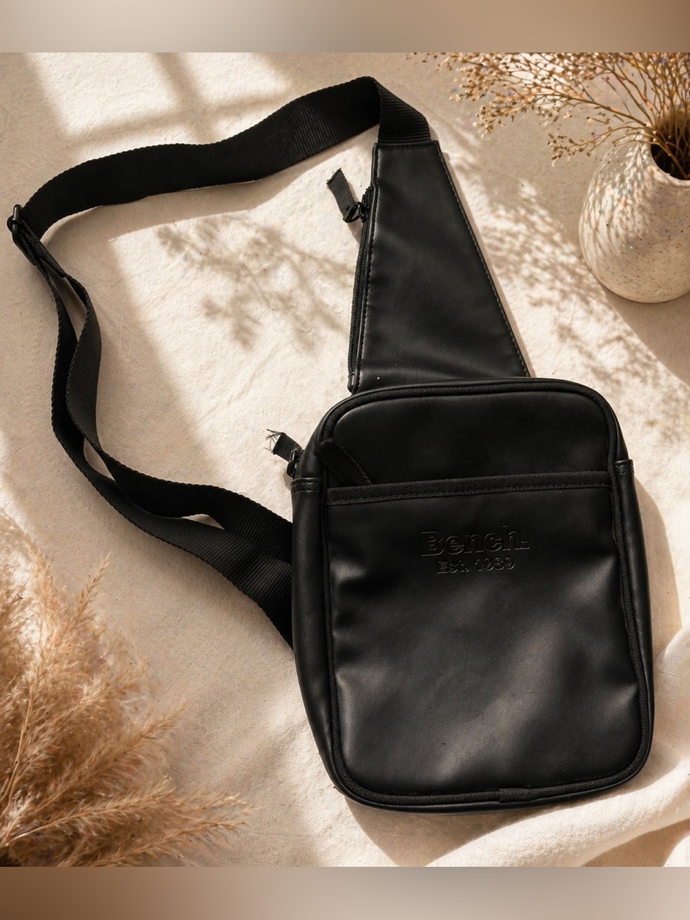 Bench Black Leather Sling Bag| Crossbody Streetwear | Compact Everyday Bag